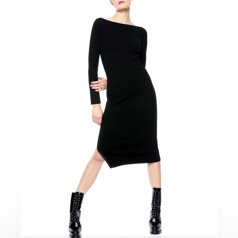 Alice + Olivia Classic Women Rochelle Boatneck Midi Sweater Dress Sz Small Black